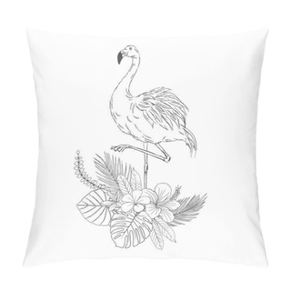 Personality  Flamingo On Flowers Bouquet Hand Drawn Sketch Pillow Covers