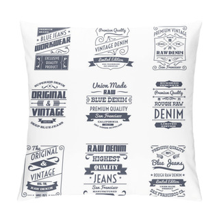 Personality  Denim Typography Logo Emblems Set Pillow Covers