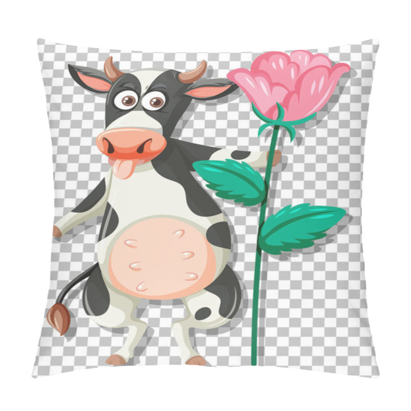 Personality  A cow holding pink flower illustration pillow covers