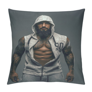 Personality  Mucsular Bearded Man In White Hoodie Pillow Covers