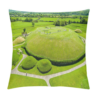 Personality  Aerial View Of Knowth, The Largest And Most Remarkable Ancient Monument In Ireland. Spectacular Prehistoric Passage Tombs, Part Of The World Heritage Site Of Bru Na Boinne, Valley Of The River Boyne. Pillow Covers