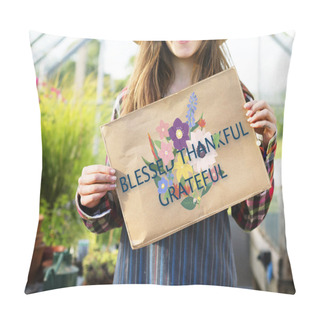 Personality  Young Woman In Hat Holding Poster Pillow Covers