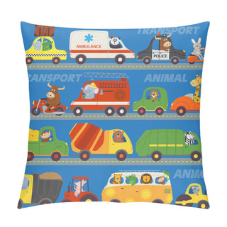 Personality  Seamless Pattern Transports With Animals On Road  Pillow Covers