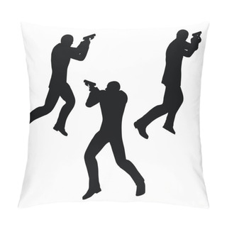 Personality  Gunman Businessman Silhouette In Black  Pillow Covers