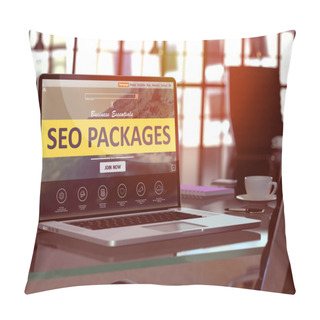 Personality  SEO Packages Concept On Laptop Screen. Pillow Covers