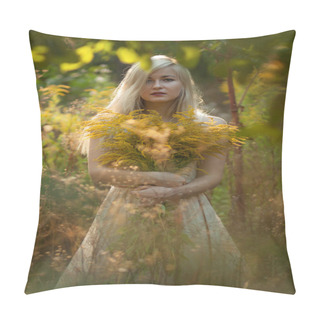 Personality  Beautiful Young Woman In White Dress With Long Snow-white Hair O Pillow Covers