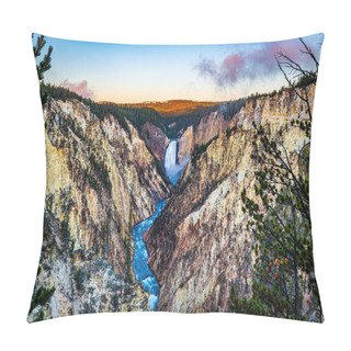 Personality  Lower Falls And Yellowstone River Viewed From Artist Point, Grand Canyon At Yellowstone National Park Pillow Covers