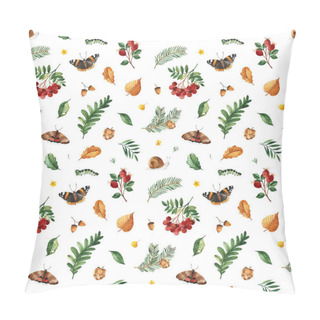 Personality  Watercolor Autumn Background With Woodland Plants And Animals Pillow Covers