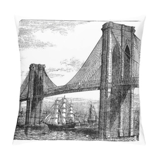 Personality  Illustration Of Brooklyn Bridge And East River, New York, United Pillow Covers