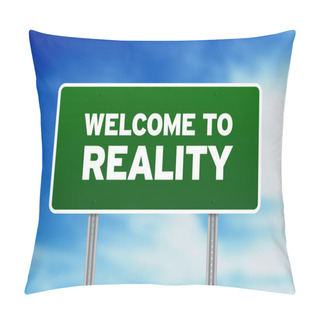 Personality  Green Road Sign - Welcome To Reality Pillow Covers