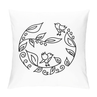 Personality  Little Birds On The Branches. Outline. Vector Pillow Covers