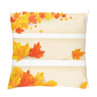 Personality  Three Autumn Banners With Colorful Leaves Vector Pillow Covers