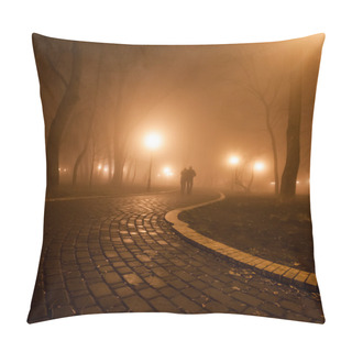 Personality  Romantic And Happiness Scene Of Couples Foggy Evening In The Park Pillow Covers