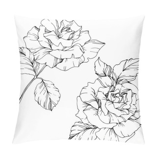Personality  Beautiful Vector Rose Flowers Isolated On White Background. Black And White Engraved Ink Art. Pillow Covers