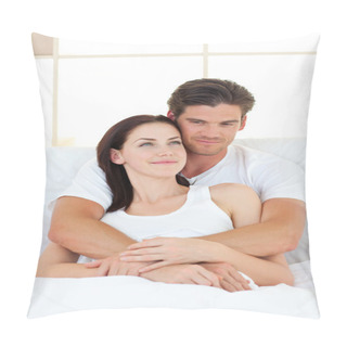 Personality  Portrait Of Happy Lovers Hugging In Their Bed Pillow Covers