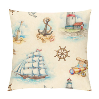 Personality  Nautical Watercolor Seamless Pattern Pillow Covers