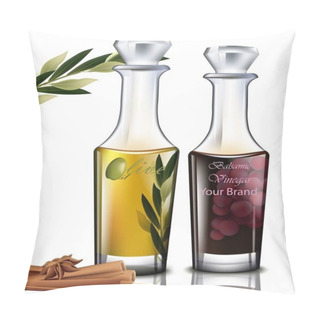 Personality  Olive Oil And Balsamic Vinegar Vector. Realistic Detailed Illustrations Pillow Covers