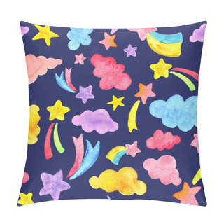 Personality  Watercolor Shooting Stars Colorful Clouds Hand Painted Seamless Pattern Pillow Covers