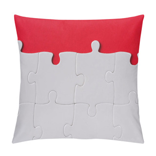 Personality  Top View Of Matched White Jigsaw Puzzle Pieces Isolated On Red  Pillow Covers