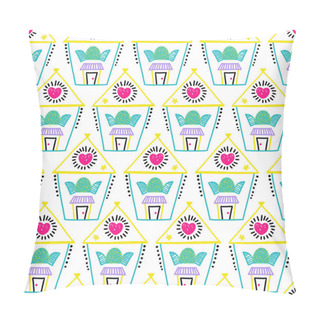 Personality  Fun Houses With Hearts Vector Seamless Pattern Pillow Covers