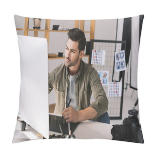 Personality  Photographer Working With Graphics Tablet  Pillow Covers