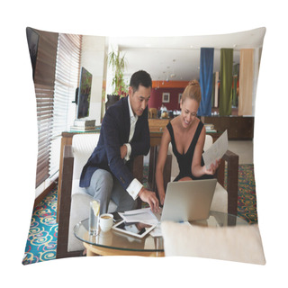 Personality  Two Business Colleagues Working On Net-book Pillow Covers