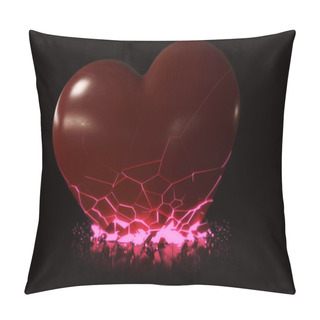 Personality  A Falling Heart Crumbling And Breaking As It Hits A Surface Emitting A Pink Glowing Interior - 3D Render Pillow Covers