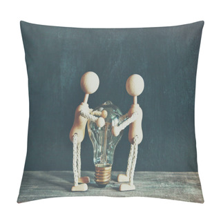 Personality  Wooden Little Men With Light Bulb  Pillow Covers