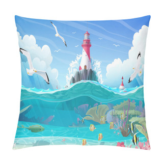 Personality  Vector Cartoon Lighthouse Sea Clipart Pillow Covers