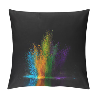 Personality  Colorful Holi Powder Explosion On Black, Hindu Spring Festival Pillow Covers