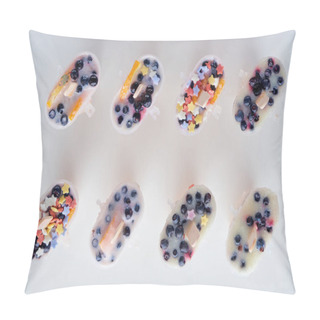 Personality  Top View Of Fresh Frozen Homemade Ice Cream With Organic Fruits And Berries On Grey    Pillow Covers