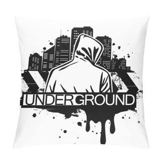 Personality  Urban Style Illustration Of Man In Hoodie Behind City Silhouette. Street Art Style. T-shirt Print Design.  Pillow Covers