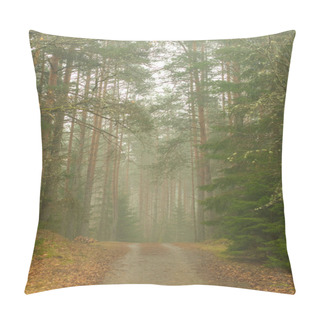 Personality  A Road Disappears Into The Ethereal Mist, Leading Wanderers Into The Heart Of A Fog-laden Forest, Where Every Turn Unveils Secrets Shrouded In Mystery. Pillow Covers