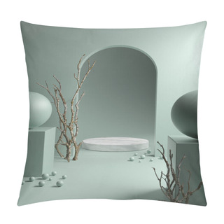 Personality  Display Marble Template Exhibition On Sage Green Background 3D Render Pillow Covers