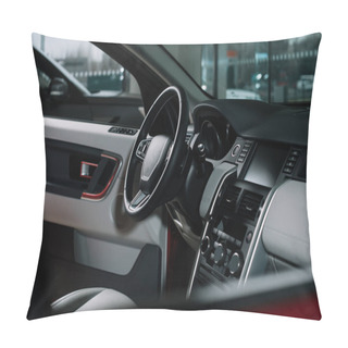 Personality  Buttons Near Black Steering Wheel In Luxury Car  Pillow Covers