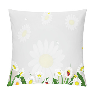 Personality  Fresh Spring Background With Grass, Dandelions And Daisies. Design Banner With Spring Is Here Logo. Card For Spring Season. Design Template For Banner, Flyers, Invitation, Poster. Pillow Covers