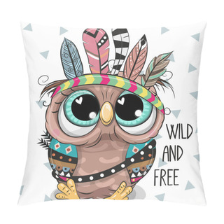 Personality  Cute Cartoon Tribal Owl With Feathers On A White Background Pillow Covers