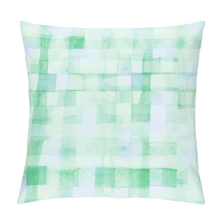 Personality  Green Lines And Squares Painted Watercolor Pattern. Seamless Background Pillow Covers