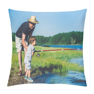 Personality  Grandfather With Grandson Fishing Pillow Covers