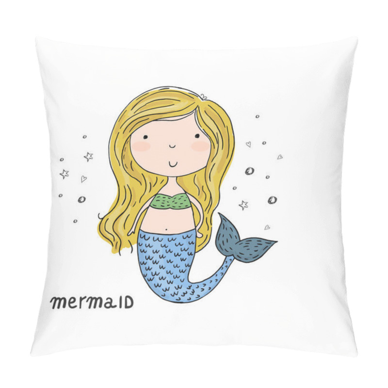 Personality  Hand Drawn Vector Illustration With Little Mermaid Cute Print Pillow Covers