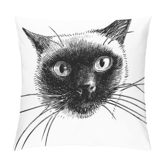 Personality  Sketch Of The Head Of A Thai Cat Pillow Covers