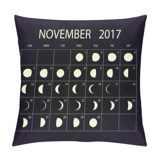 Personality  Moon Phases Calendar For 2017. November. Vector Illustration. Pillow Covers