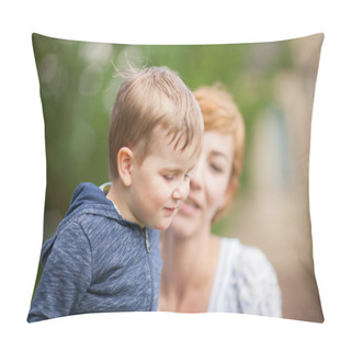 Personality  Mother Taking Care About Young Little Boy In The Park, Summerly, Family  Mood Pillow Covers