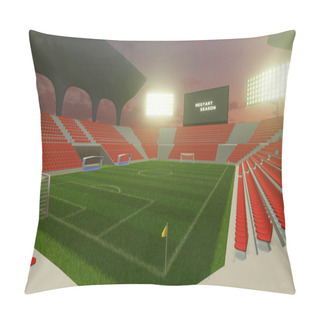 Personality  3D Rendering Of Large Soccer Stadium During Twilight With Pack Of Crowd And Green Smooth Grass Field. Empty Seat. Restart Season. Lockdown Sport. Coming Soon, Cancelled, Restart Season Pillow Covers