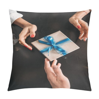 Personality  Cropped Shot Of Boyfriend Giving Present To Girlfriend Pillow Covers