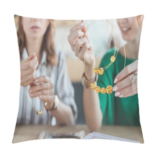 Personality  Young Concentrated Women Making Chaplets In Handmade Workshop Pillow Covers