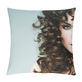 Personality  Beautiful Brunette With Curly Hair Pillow Covers