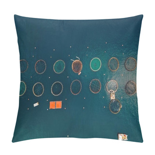 Personality  Salmon Fish Farm With Floating Cages. Aerial View Pillow Covers