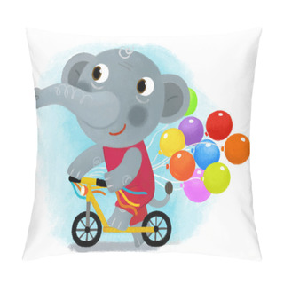 Personality  Cartoon Scene With Happy Little Boy Elephant Having Fun Riding Scooter On White Background Illustration For Kids Pillow Covers