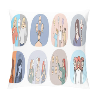 Personality  Set Of Unhealthy People Struggle With Bipolar Disorder Pillow Covers